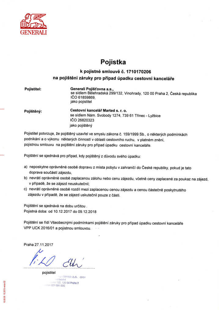 Certifikát pojištění Certifikát pojištění